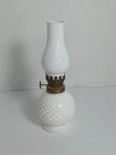 Vintage Milk Glass Small Oil Lamp Wavy Swirl Ribbed Pattern 9” Peacock Japan
