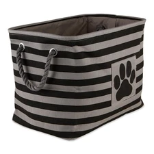 Pet Storage Collection Striped Paw Patch Bin, Black, Small Rectangle