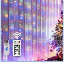 Window Curtain String Lights 300 LED USB Remote Waterproof Multicolor 8 Modes