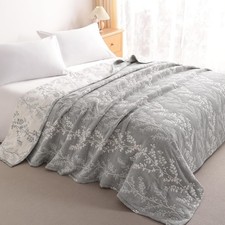 King 3 Layer Muslin Cotton Blanket 106 x 92 Grey Tree