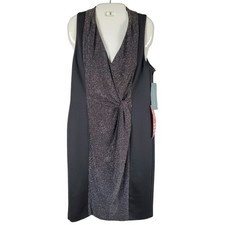 London Times Black Knotted Sheath Dress NWT Size 10 Metallic Glam Cocktail Party