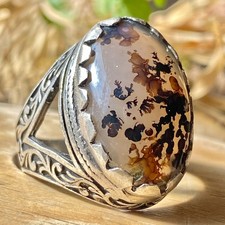 handmade 925 Silver Men's Ring natural Blue yemen agate aqeeq               