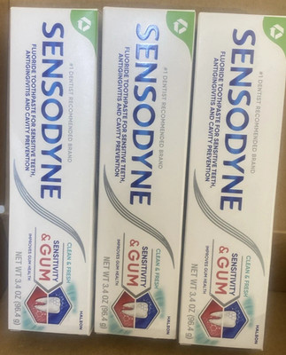 Sensodyne, Sensitivity & Gum Sensitive Toothpaste Clean & Fresh, 3.4Oz 3 Pack