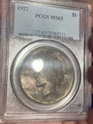 1922 $1 Peace Dollar PCGS MS63 Crusty Original Toning