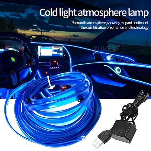 5M Car Interior LED Strip Lights USB Ambient Blue Neon EL Wire Flexible Gap Trim - Afbeelding 2 van 9