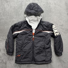 Nike Jacket Youth 10-12 Gray Orange Reversible Hooded Fleece Lined Puffer