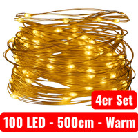 4 Set Led Lichterkette Drahtlichterkette Weihnachten Batterie 100 Leds 500Cm