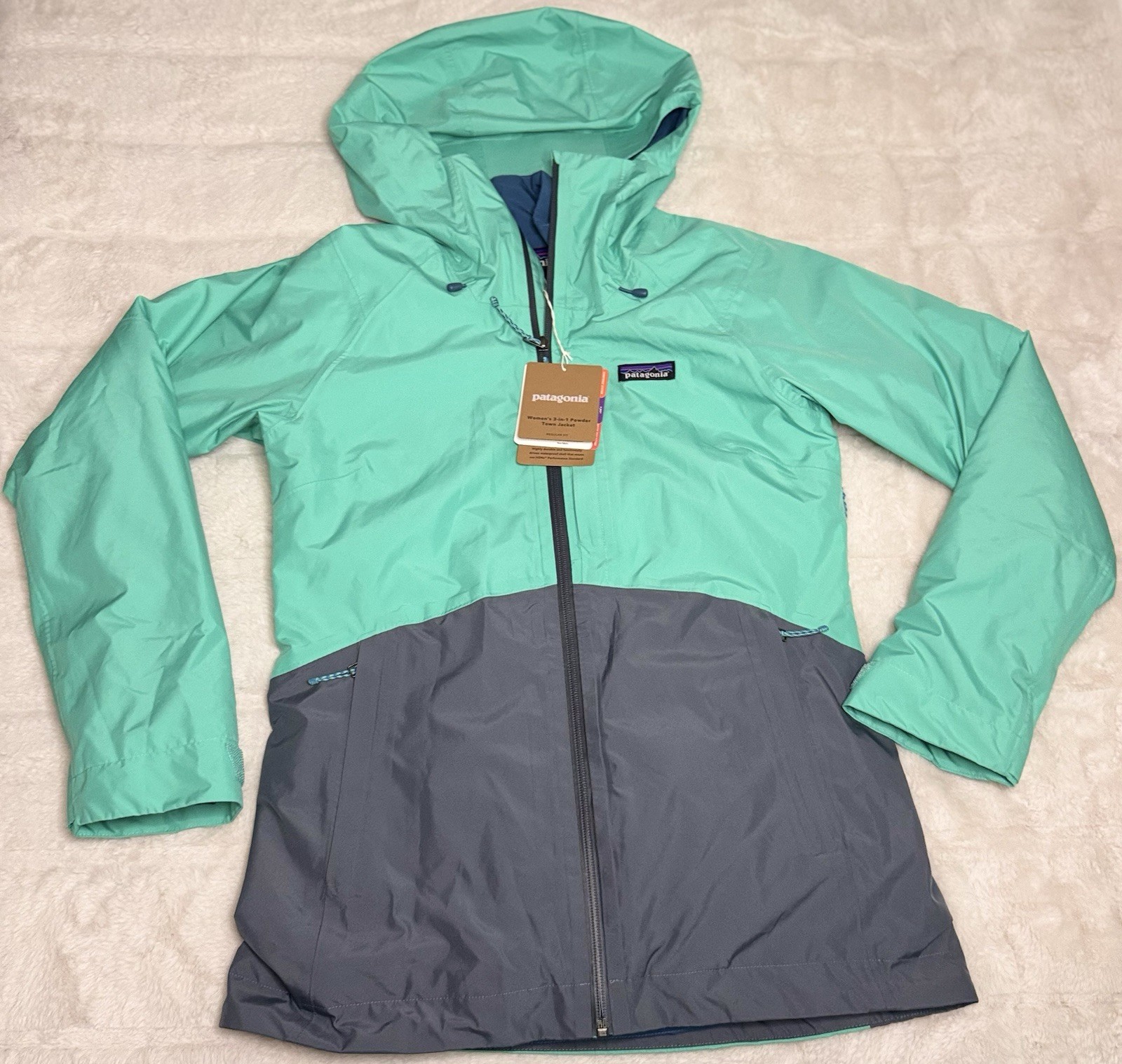 Patagonia Womens 3 in 1 Powder Town Jacket X-Small Fresh Teal Free Shipping A41