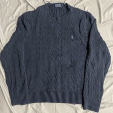 Polo Ralph Lauren Navy Crewneck Sweater Cable Knit Long Sleeve Size XXL Cotton