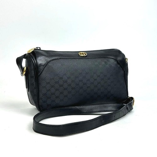 Gucci Micro GG Camera Bag Black PVC Leather Crossbody Gold Interlocking G Auth