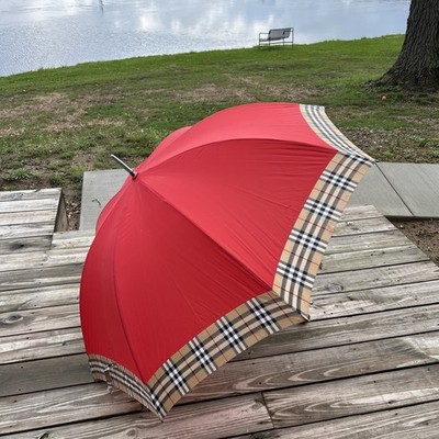 VTG Burberry Perfume Umbrella Red Nova Checked Designed In France