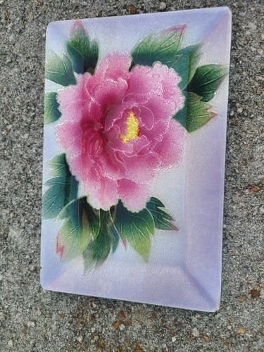 Pink Chrysanthemum Peony Enamel Plate Tray 1960 Vintage Japanese MCM - Picture 5 of 8