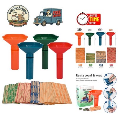 Organize Coins Effortlessly: 150 Count Wrappers & 4 Color-Coded Sorter Tubes