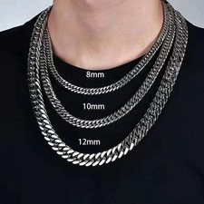 8Mm-14Mm Thick Stainless Steel Cuban Chain Necklace for Men Punk Neck Male Chain