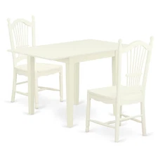 East West Furniture Norden 3-piece Wood Kitchen Table Set in Linen White