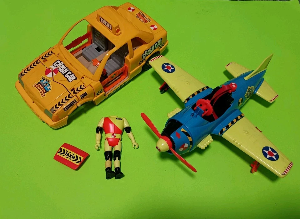 Incredible Crash Dummies Lot Yellow TAXI CRASH CAB CAR BULL Figure & Crash Plane - Image 2 of 4