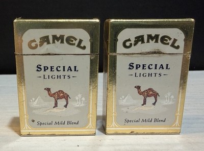 (2) Vintage Camel Gold Box Disposable Cigarette Lighter Special Mild Blend Empty