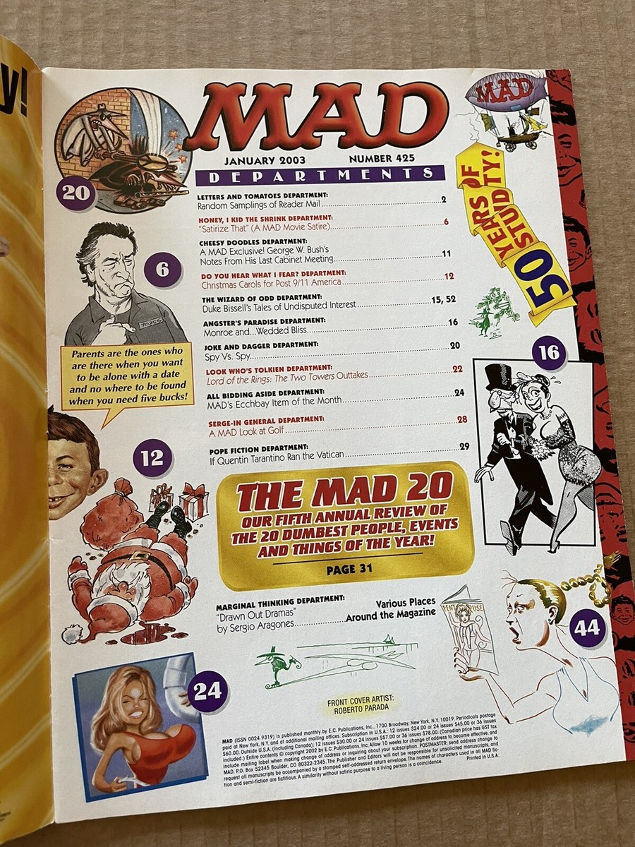 MAD MAGAZINE #425 Jan 2003 DUMBEST PEOPLE EVENTS THINGS VG Ship