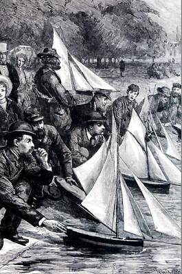 Model Boat Sailing 1884 SAILBOATS HOBBY VICTORIAN MEN and BOYS Matted Art Print