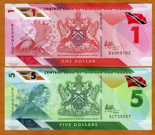 CONJUNTO Trinidad y Tobago, $1-5, 2020 (2021) P-Nuevo, Polímero UNC Regesignado - Imagen 1 de 2