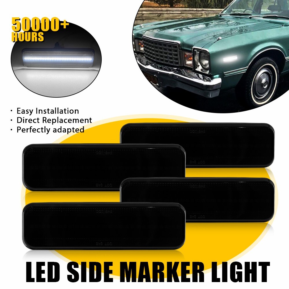 81-89 Dodge W100 Truck Smoked LED Side Marker Lights Pair White EPU