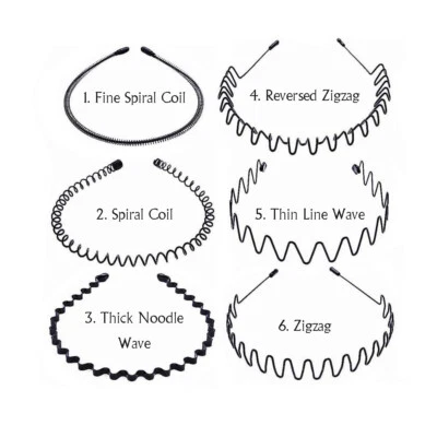 Black Metal Unisex Sports Hairband Headband Wave Alice Style Hair band Men Women