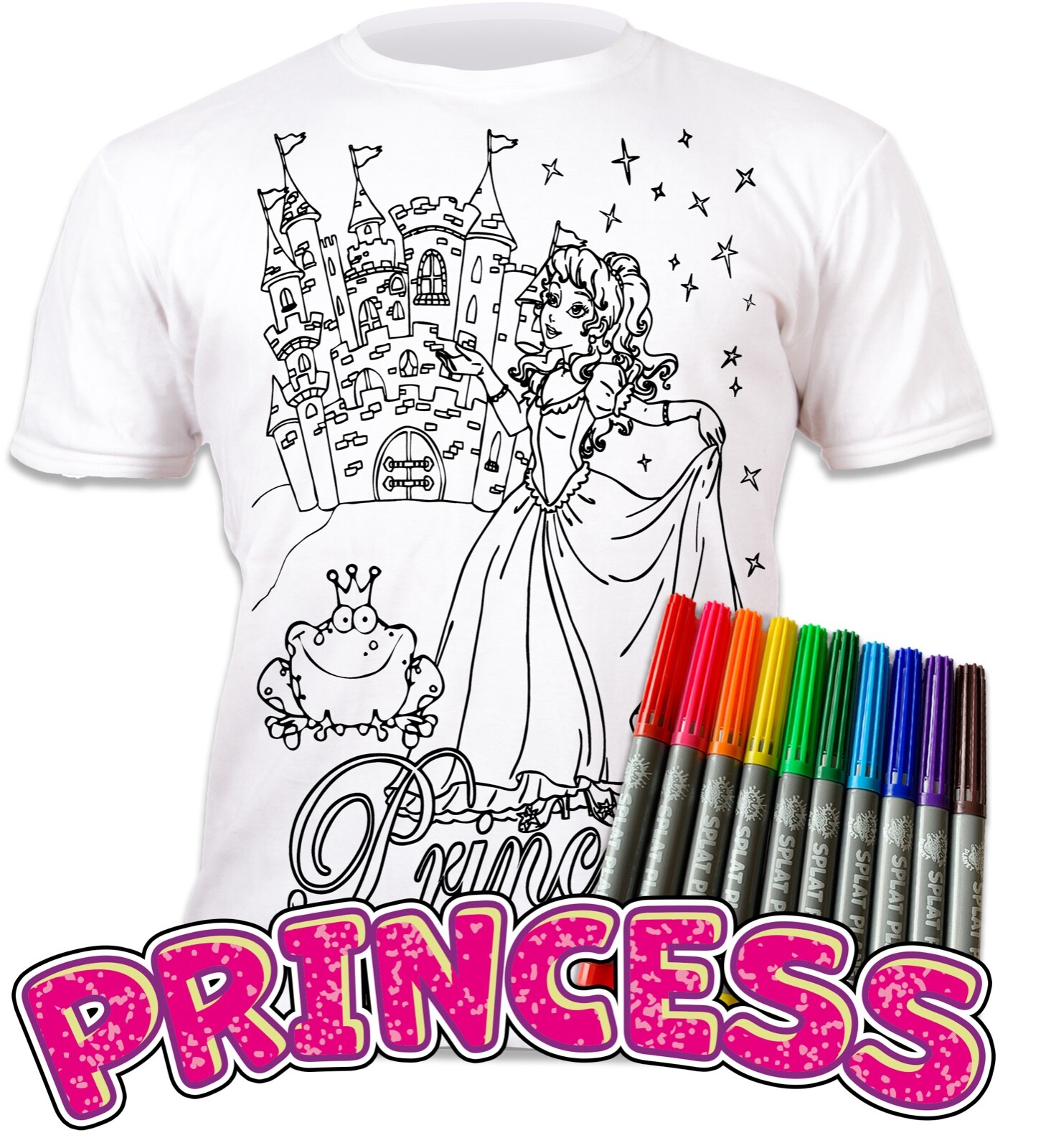 Splat Planet Colour-in Princess T-Shirt 10 Magic Pens-Colour-in and Wash Out