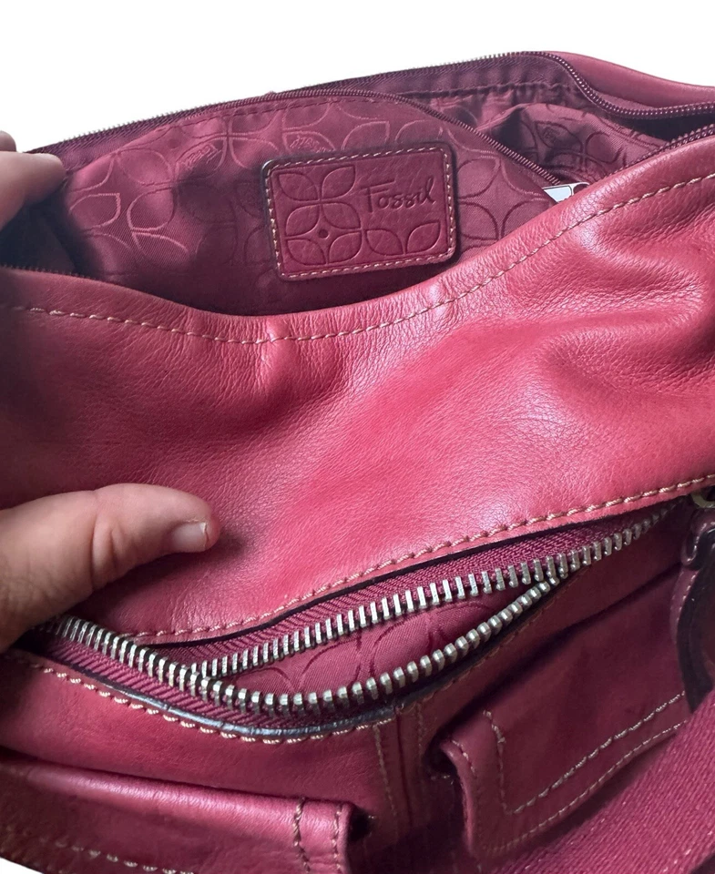 Bolso Bandolera Fossil Cuero Rojo Cartera Bolso de Mano Hobo Boho Forrado en Cachemira Bolso holgado Foto 3 de 4