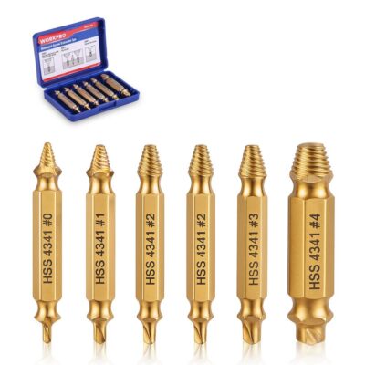 WORKPRO 6PCS Stripped Screw Extractor Set 4341 HSS Reverse Drill Bits Portable