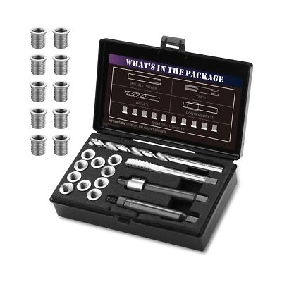 M8x1.25 Thread Repair Kit with 11.7mm Insert HSS Drill, Tap, Installation Dri...