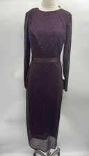 100% Authentic MAC DUGGAL Scoop Neck Long Sleeve Beaded Purple Dress Size 8 5530