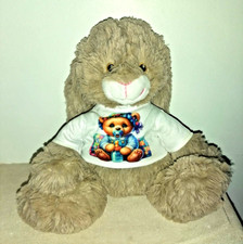 Peluche Doudous Lapin. Personnalisée le Tee Shirt Texte et Prénom.