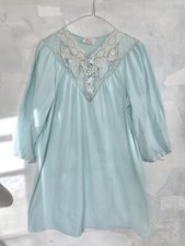 Vintage Ilise Stevens Nightgown L Lace Embroidered Cottage Core Granny Chic Mint