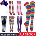Over The Knee High Socks Striped Ladies Girls Women Cheerleader Pair OZ