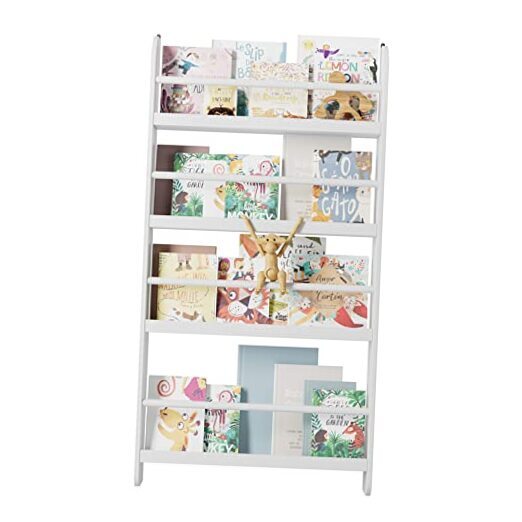 Kids Bookshelf, Wall Mount 4-Tier Book Shelf Organizer for Toys and White