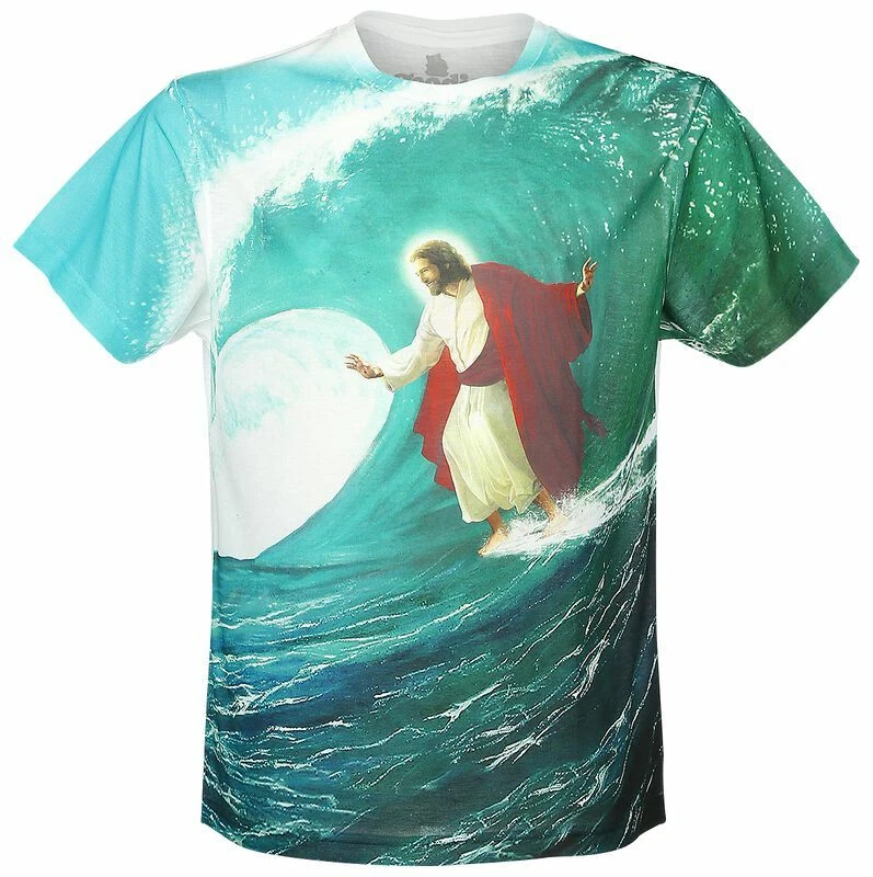 Surf s Up Jesus Surfing Dude Beach Waves Christ Sublimation Shirt