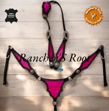 Western Leather Tack Set For Horse |  Pink Holographic Gladiator Tack Set
