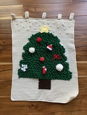 Handmade Crochet Holiday Winter Christmas Tree Wall Hanging Wall Banner Decor