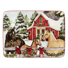 Homestead Christmas Horse Rectangular Platter 16" x 12"