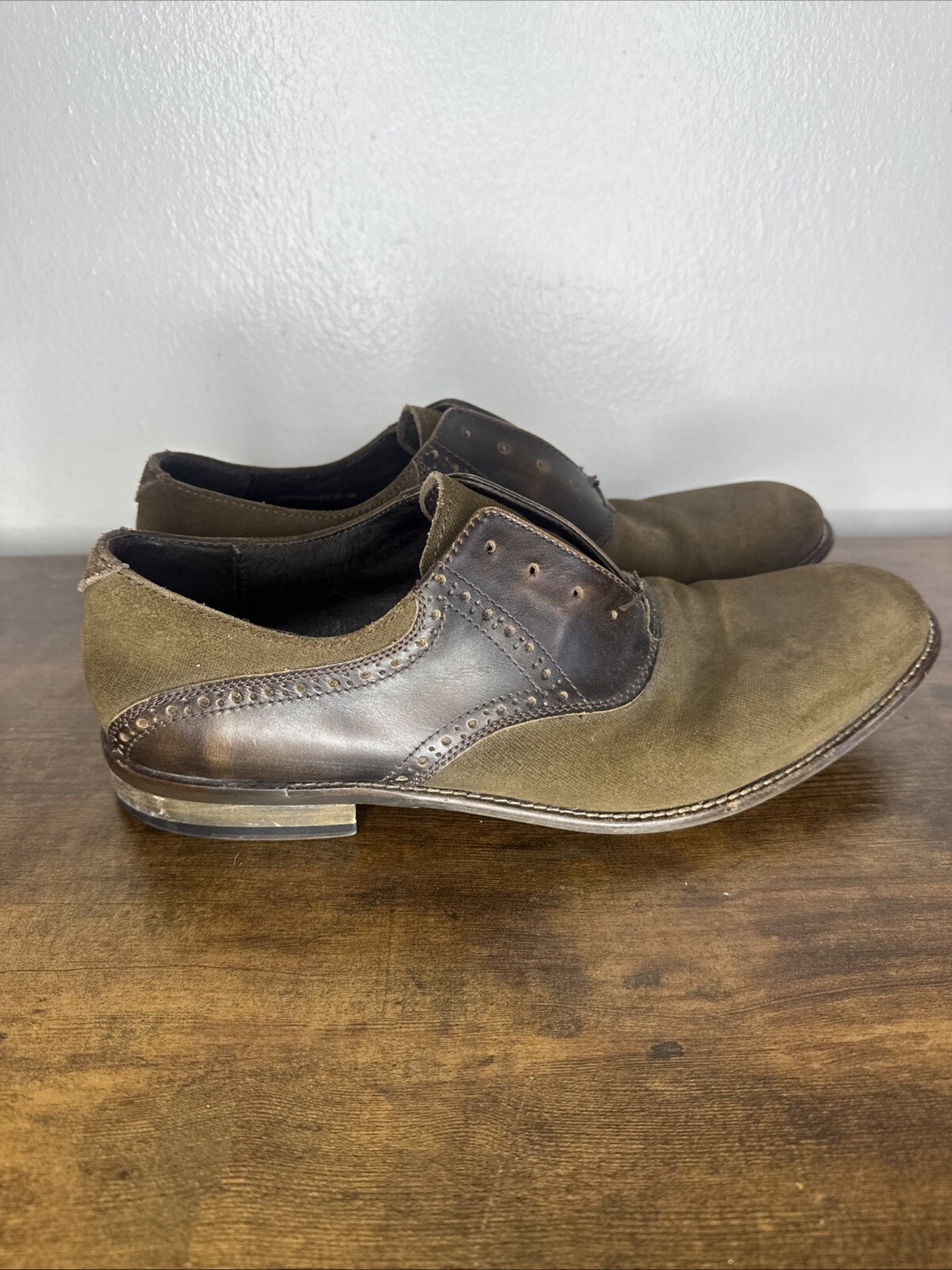 SAOLA Scarpe Oxford derby John Varvatos Star USA pelle marrone scamosciata uomo taglia 11