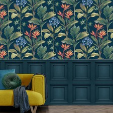 Image of Floral Tropical Palm Leaves Flowers Jungle Feature Belgravia Oliana Wallpaper