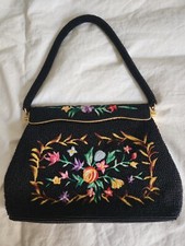Vintage glass Bead Embroidered Bag/purse Rayon Lined Hong kong