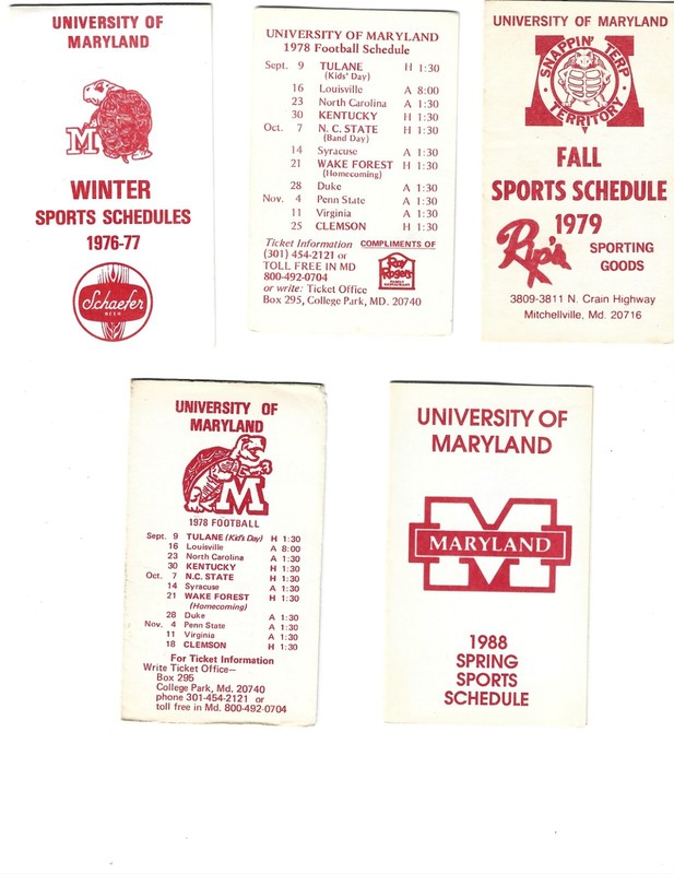 Maryland Terrapin College Sports schedule lot of 14 -  *1973-2002* - NO DUPES