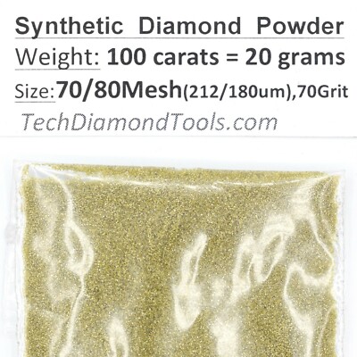 Diamond Grinding Powder 70/80 Grit Mesh; 212/180 Microns Weight 100 Carat = 20 g