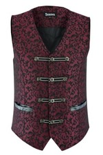 Premium Mens Vest Waistcoat Maroon Damask Velvet Goth Steampunk VTG/Brocade Vest
