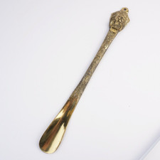 Tierkopf Schuhlöffel Schuhanzieher Massiv Messing Löwenkopf ca.37cm Vintage Löwe