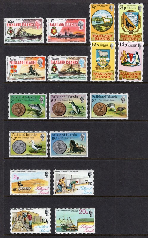 Falkland Islands 1974-1976 Complete Sets -Scott# 237-253 - OG MNH