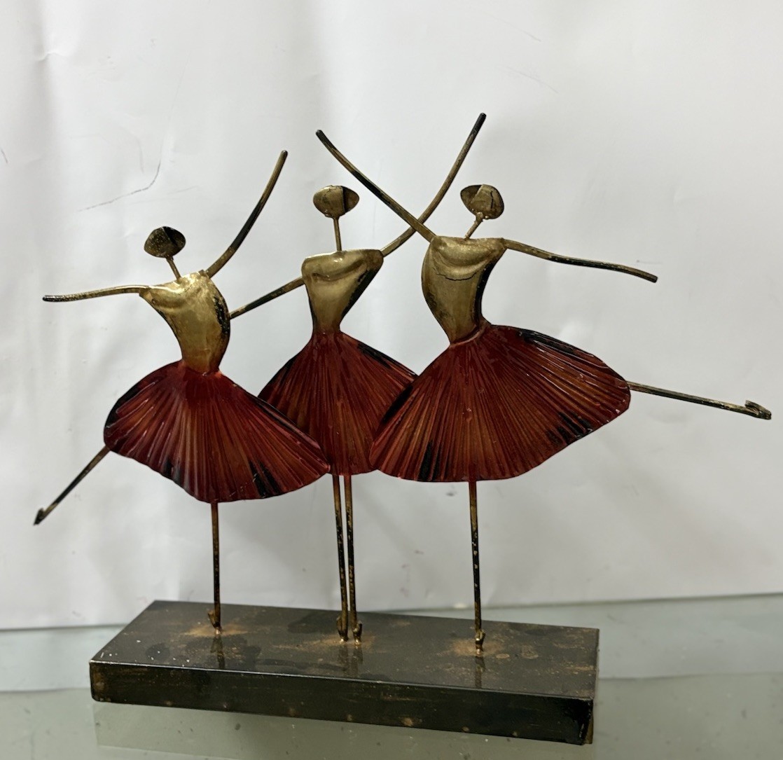 Escultura 3 bailarinas vintage de metal para mujer vestido rojo decoración del hogar