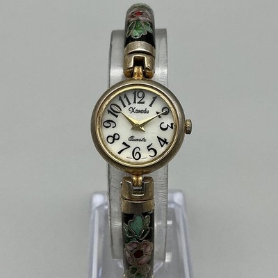 Xanadu Womens Watch 22mm Black Cloisonne Floral MOP Gold Tone New