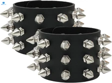 Honbay 2PCS Exaggerated Black Leather Rivet Wristband Spiked Studded... 